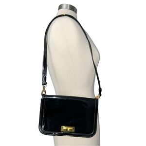 LEWIS VTG Black Patent Shiney Front Flap Closure Handbag